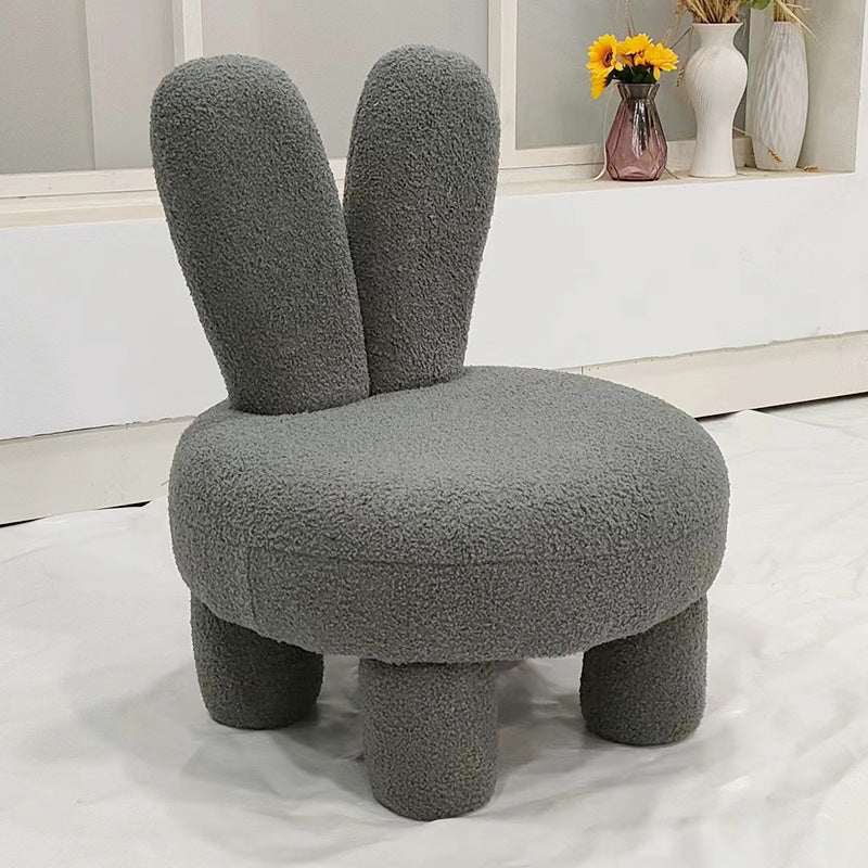 Modern Art Deco Round Rabbit Ears Cylinder Lambswool Wood Shoe Bench Low Stool For Living Room
