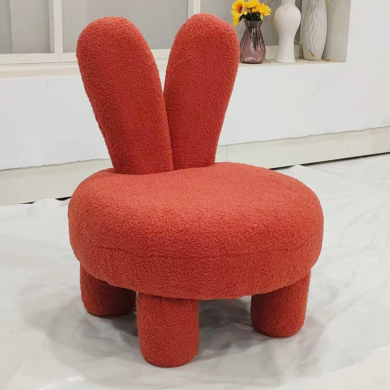 Modern Art Deco Round Rabbit Ears Cylinder Lambswool Wood Shoe Bench Low Stool For Living Room