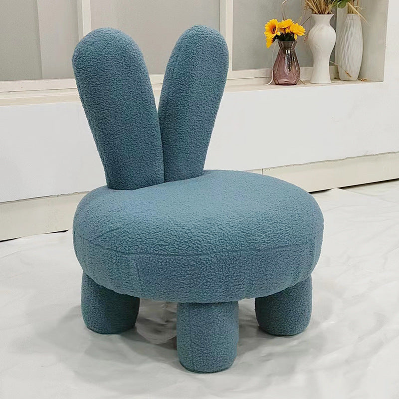Modern Art Deco Round Rabbit Ears Cylinder Lambswool Wood Shoe Bench Low Stool For Living Room