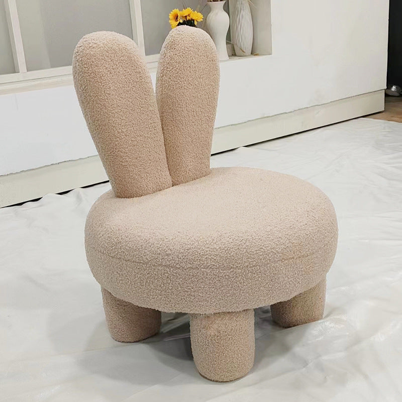 Modern Art Deco Round Rabbit Ears Cylinder Lambswool Wood Shoe Bench Low Stool For Living Room