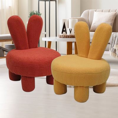 Modern Art Deco Round Rabbit Ears Cylinder Lambswool Wood Shoe Bench Low Stool For Living Room