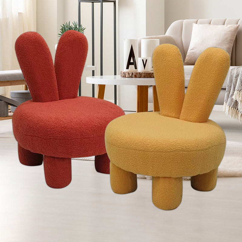 Modern Art Deco Round Rabbit Ears Cylinder Lambswool Wood Shoe Bench Low Stool For Living Room