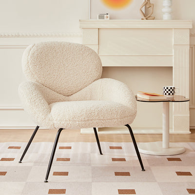 Contemporary Creative Elliptical Curved Arc Lambswool Linen Metal Accent Chair Backrest Armless For Living Room