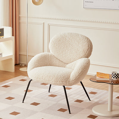 Contemporary Creative Elliptical Curved Arc Lambswool Linen Metal Accent Chair Backrest Armless For Living Room