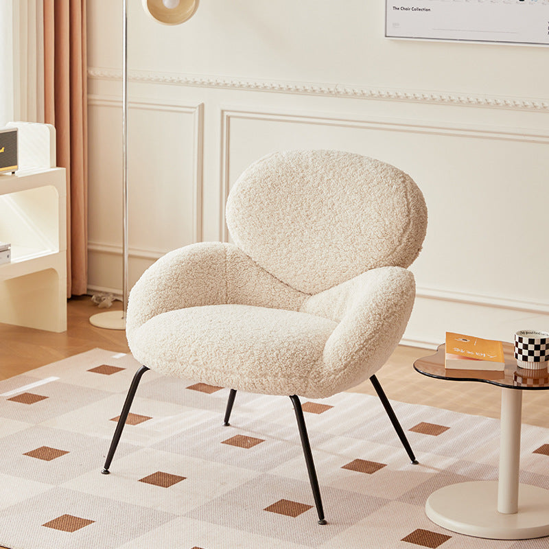 Contemporary Creative Elliptical Curved Arc Lambswool Linen Metal Accent Chair Backrest Armless For Living Room