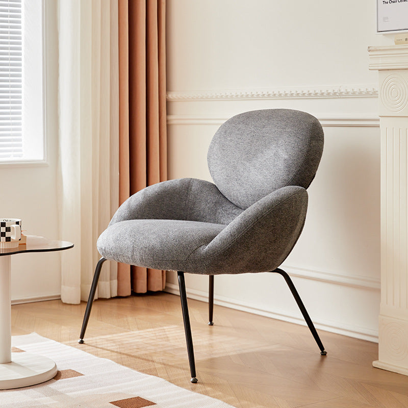 Contemporary Creative Elliptical Curved Arc Lambswool Linen Metal Accent Chair Backrest Armless For Living Room