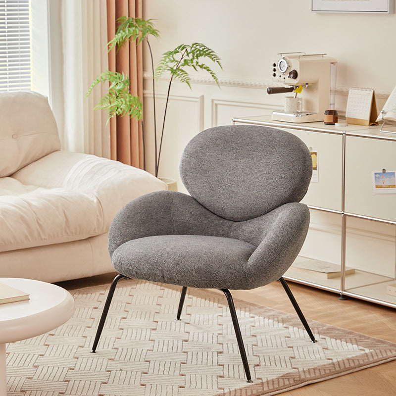 Contemporary Creative Elliptical Curved Arc Lambswool Linen Metal Accent Chair Backrest Armless For Living Room