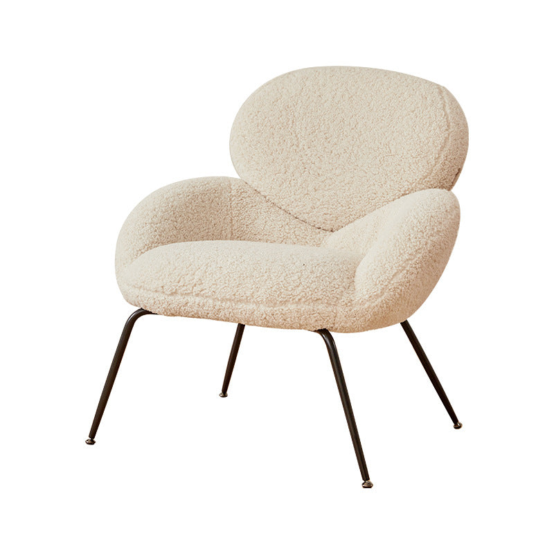 Contemporary Creative Elliptical Curved Arc Lambswool Linen Metal Accent Chair Backrest Armless For Living Room