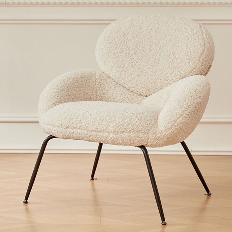 Contemporary Creative Elliptical Curved Arc Lambswool Linen Metal Accent Chair Backrest Armless For Living Room