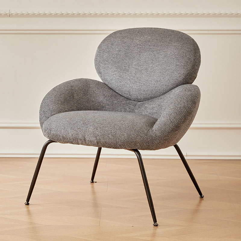 Contemporary Creative Elliptical Curved Arc Lambswool Linen Metal Accent Chair Backrest Armless For Living Room