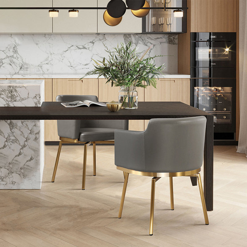 Modern Minimalist Square Half Round Rotatable Leather Metal Dining Chair Backrest Armrest For Dining Room
