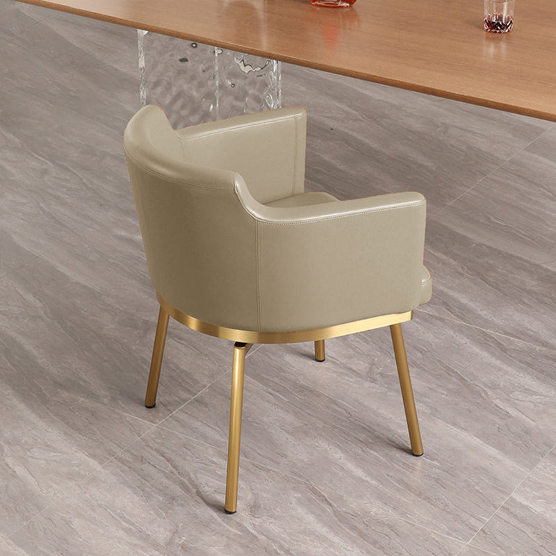 Modern Minimalist Square Half Round Rotatable Leather Metal Dining Chair Backrest Armrest For Dining Room