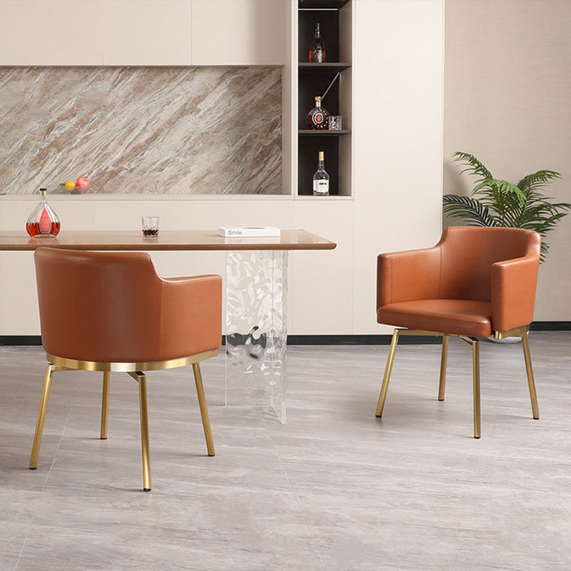 Modern Minimalist Square Half Round Rotatable Leather Metal Dining Chair Backrest Armrest For Dining Room