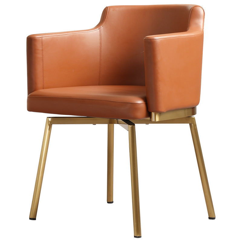 Modern Minimalist Square Half Round Rotatable Leather Metal Dining Chair Backrest Armrest For Dining Room