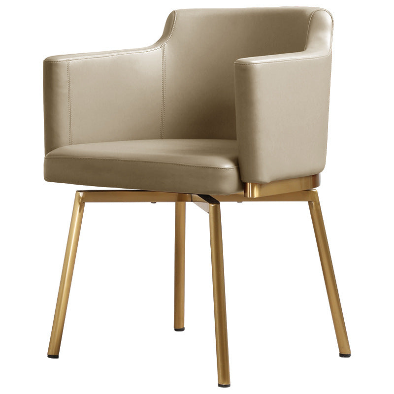 Modern Minimalist Square Half Round Rotatable Leather Metal Dining Chair Backrest Armrest For Dining Room