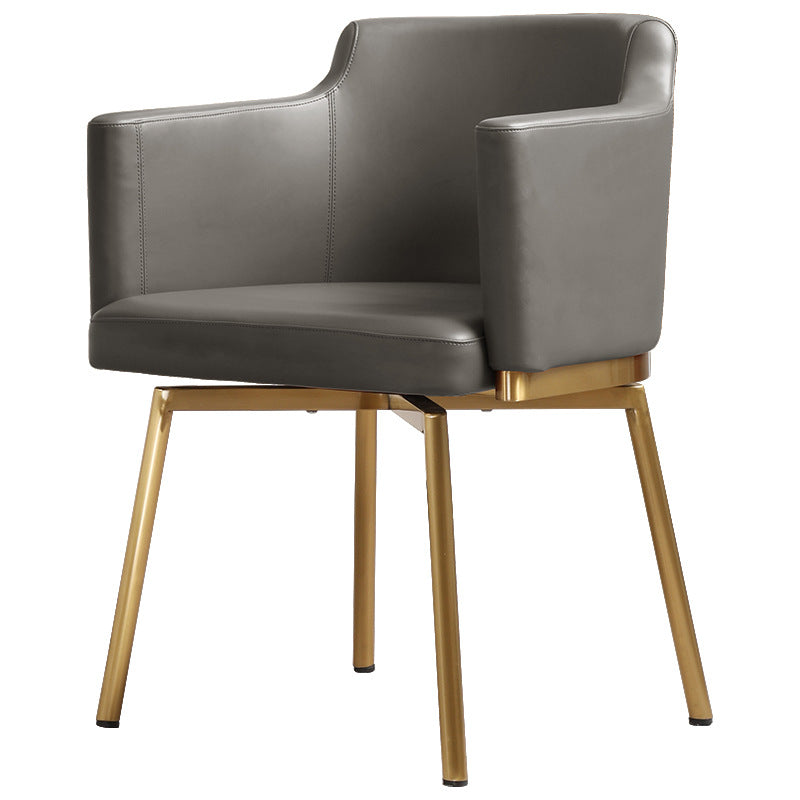 Modern Minimalist Square Half Round Rotatable Leather Metal Dining Chair Backrest Armrest For Dining Room