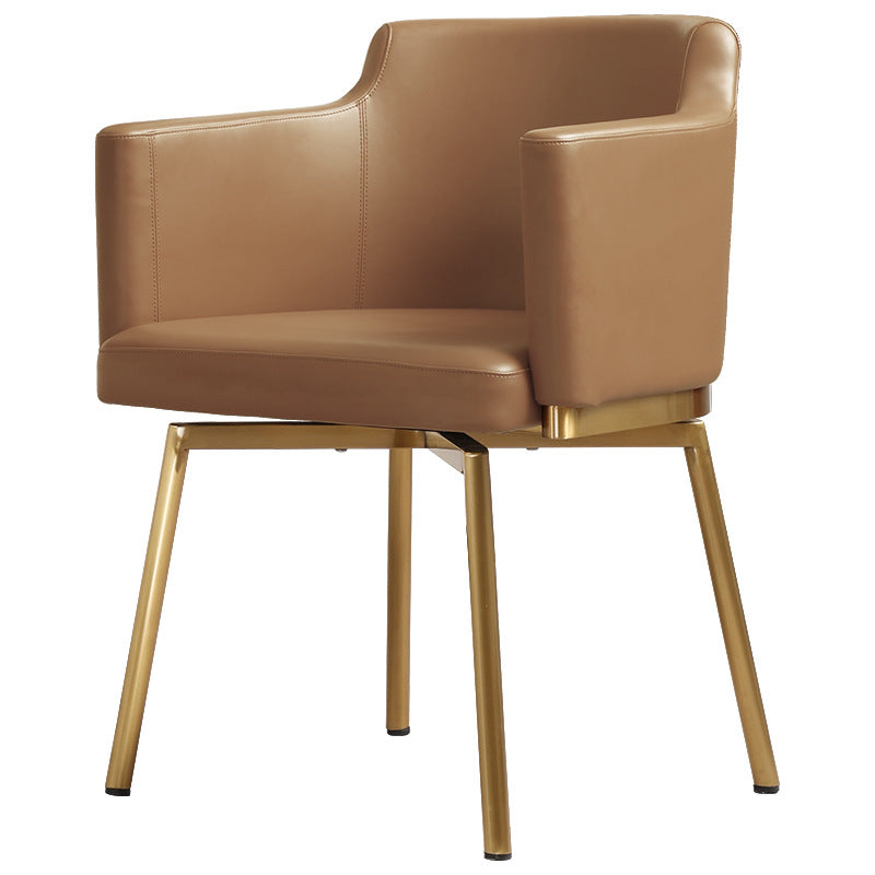 Modern Minimalist Square Half Round Rotatable Leather Metal Dining Chair Backrest Armrest For Dining Room