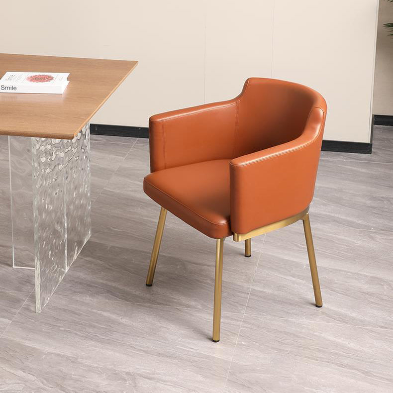 Modern Minimalist Square Half Round Rotatable Leather Metal Dining Chair Backrest Armrest For Dining Room