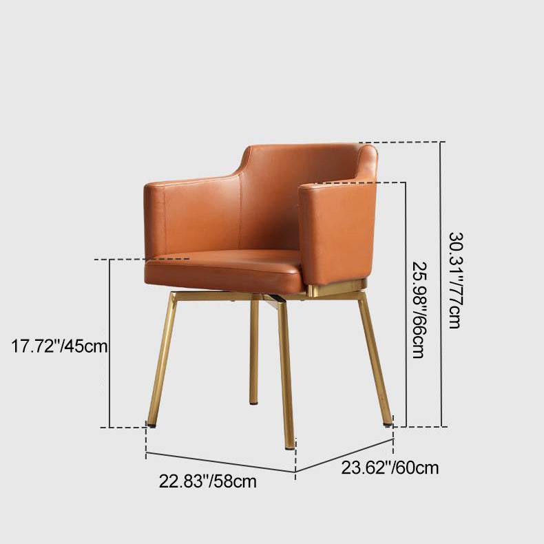 Modern Minimalist Square Half Round Rotatable Leather Metal Dining Chair Backrest Armrest For Dining Room