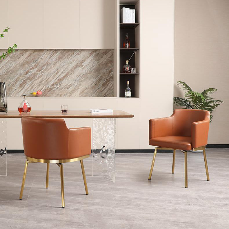 Modern Minimalist Square Half Round Rotatable Leather Metal Dining Chair Backrest Armrest For Dining Room
