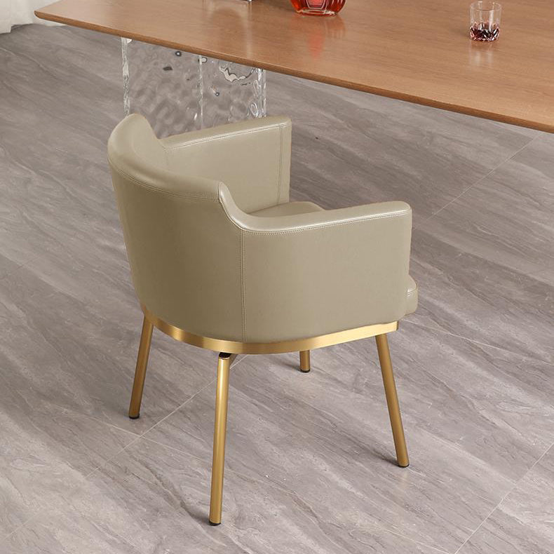 Modern Minimalist Square Half Round Rotatable Leather Metal Dining Chair Backrest Armrest For Dining Room