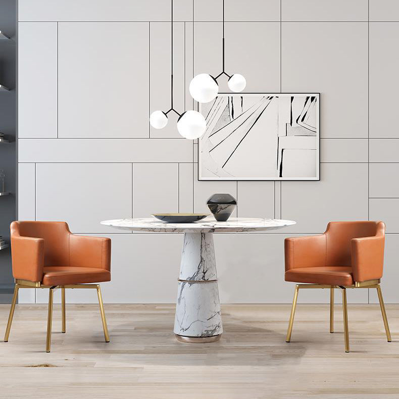 Modern Minimalist Square Half Round Rotatable Leather Metal Dining Chair Backrest Armrest For Dining Room