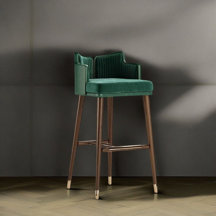 Contemporary Nordic Fabric Stainless Steel Semi-Circular Bar Stool With Low Backrest For Living Room & Dining Room