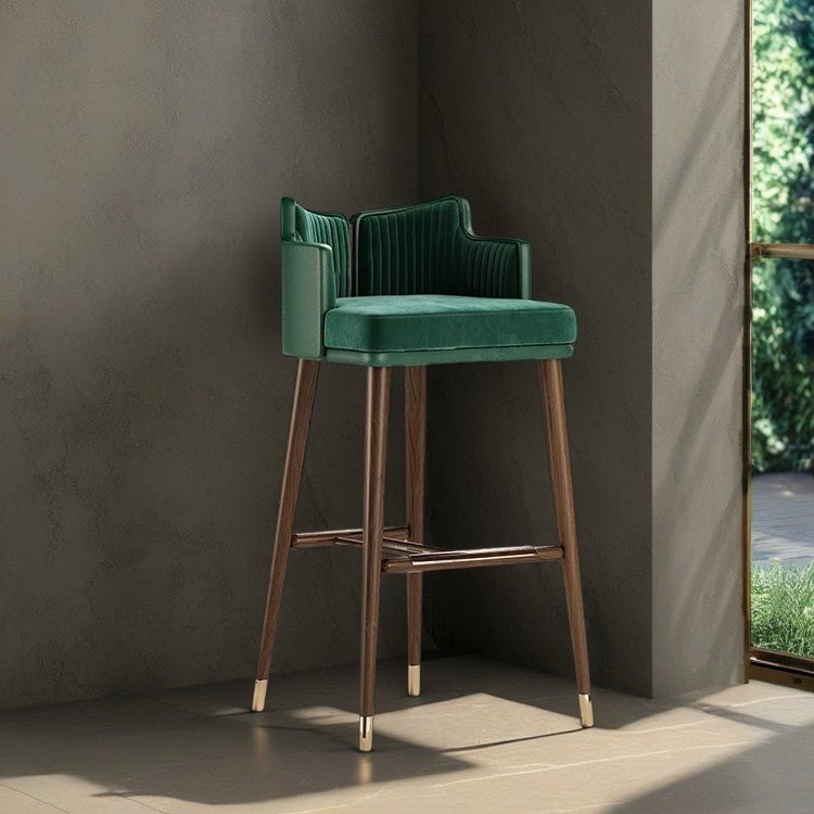 Contemporary Nordic Fabric Stainless Steel Semi-Circular Bar Stool With Low Backrest For Living Room & Dining Room
