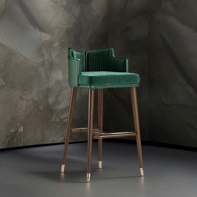 Contemporary Nordic Fabric Stainless Steel Semi-Circular Bar Stool With Low Backrest For Living Room & Dining Room