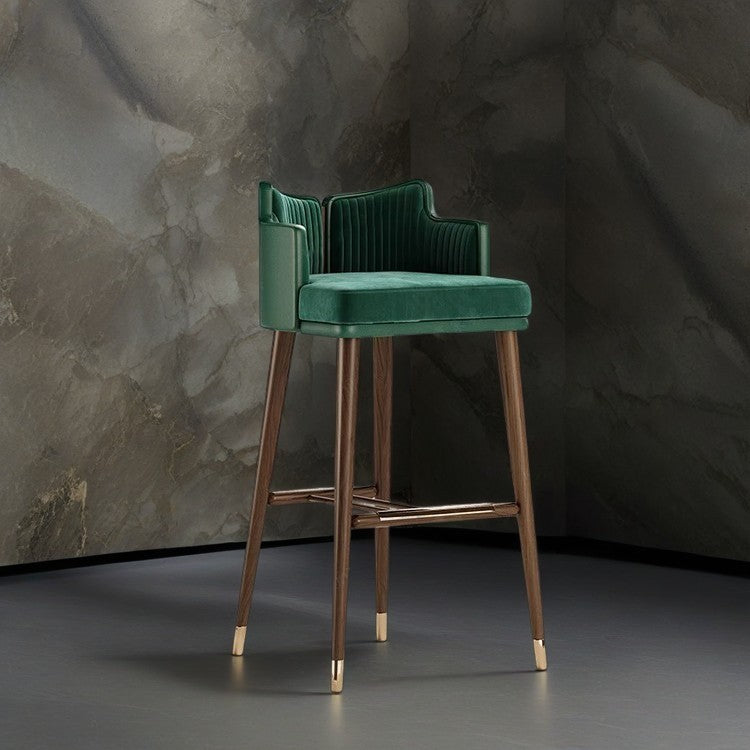Contemporary Nordic Fabric Stainless Steel Semi-Circular Bar Stool With Low Backrest For Living Room & Dining Room