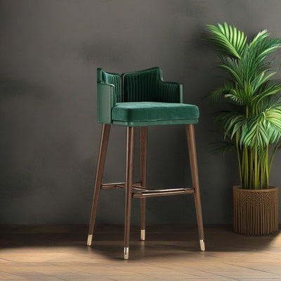 Contemporary Nordic Fabric Stainless Steel Semi-Circular Bar Stool With Low Backrest For Living Room & Dining Room