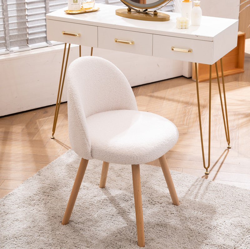 Tabouret de coiffeuse rond en bois de fer en velours scandinave contemporain avec dossier pour chambre 
