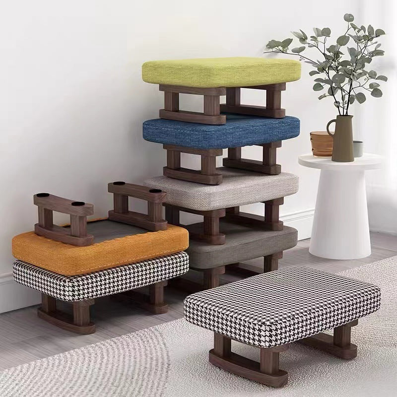 Tabouret bas rectangulaire en bois scandinave contemporain avec tissu éponge pour entrée 