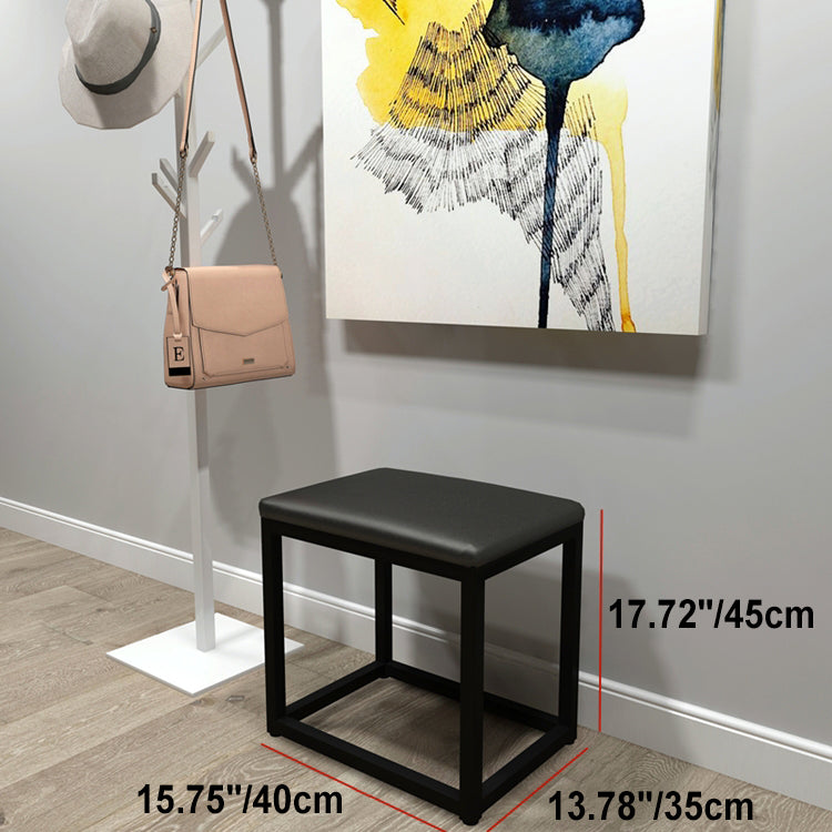Taburete de tocador cuadrado rectangular sin respaldo de cuero minimalista moderno de hierro y esponja para dormitorio 