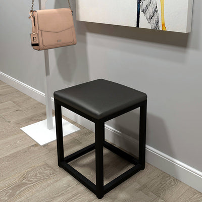 Taburete de tocador cuadrado rectangular sin respaldo de cuero minimalista moderno de hierro y esponja para dormitorio 