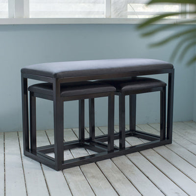 Taburete de tocador cuadrado rectangular sin respaldo de cuero minimalista moderno de hierro y esponja para dormitorio 