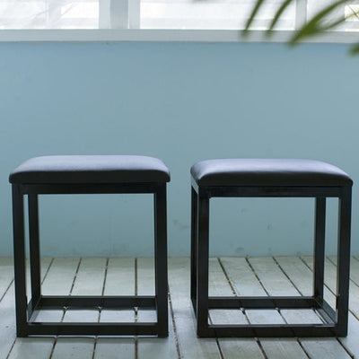 Taburete de tocador cuadrado rectangular sin respaldo de cuero minimalista moderno de hierro y esponja para dormitorio 