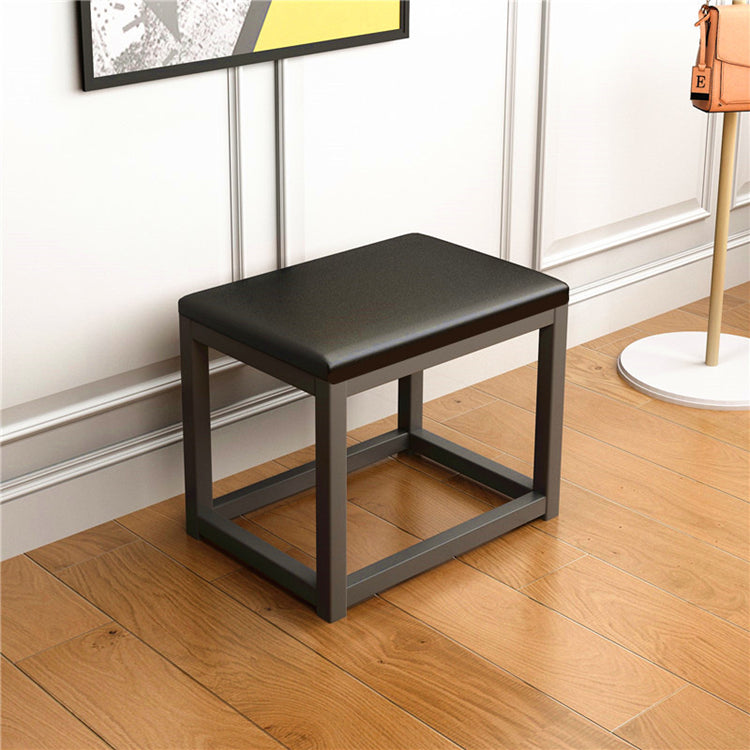 Taburete de tocador cuadrado rectangular sin respaldo de cuero minimalista moderno de hierro y esponja para dormitorio 