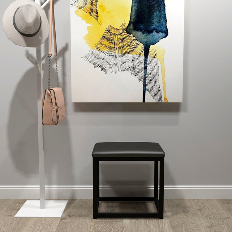 Taburete de tocador cuadrado rectangular sin respaldo de cuero minimalista moderno de hierro y esponja para dormitorio 