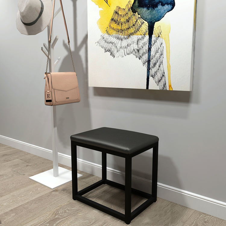Taburete de tocador cuadrado rectangular sin respaldo de cuero minimalista moderno de hierro y esponja para dormitorio 