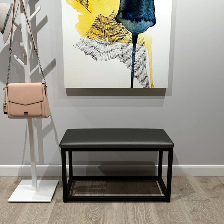 Modern Minimalist PU Leather Iron Sponge Square Rectangular Vanity Stool Backless For Bedroom