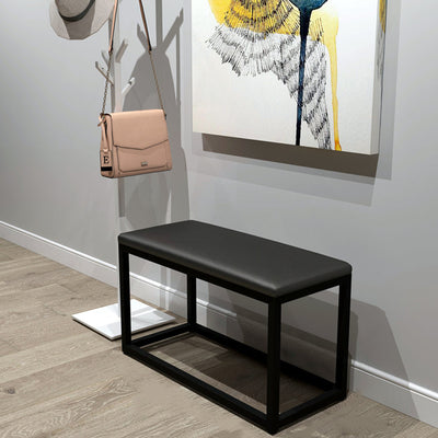 Taburete de tocador cuadrado rectangular sin respaldo de cuero minimalista moderno de hierro y esponja para dormitorio 