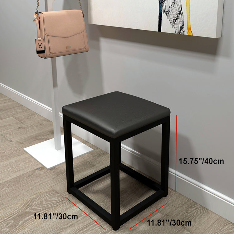 Taburete de tocador cuadrado rectangular sin respaldo de cuero minimalista moderno de hierro y esponja para dormitorio 