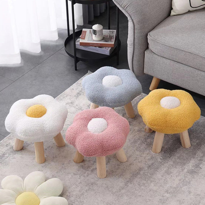 Tabouret bas contemporain en bois, laine d&
