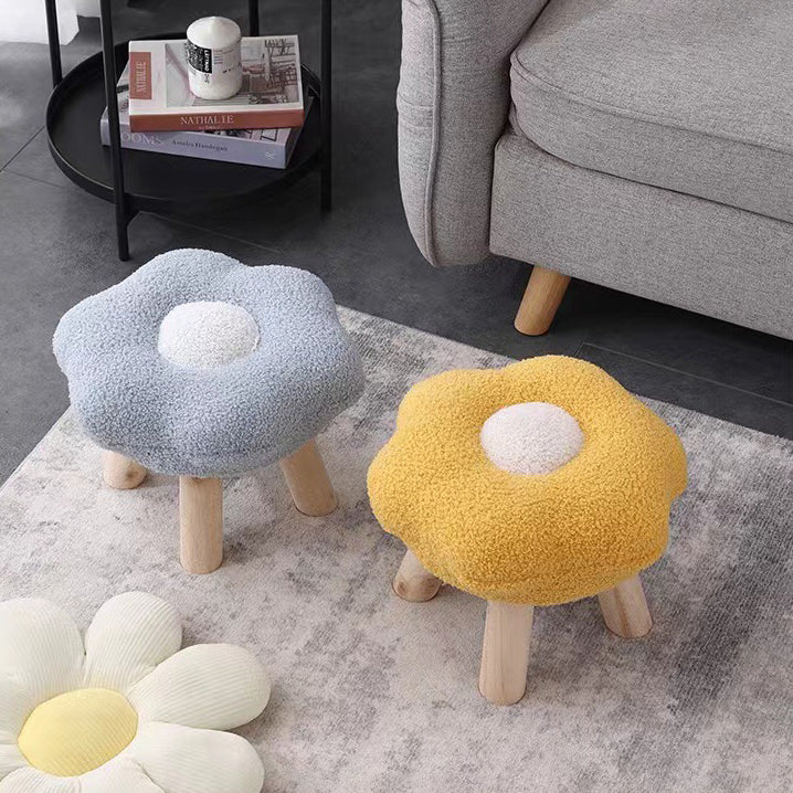 Tabouret bas contemporain en bois, laine d&