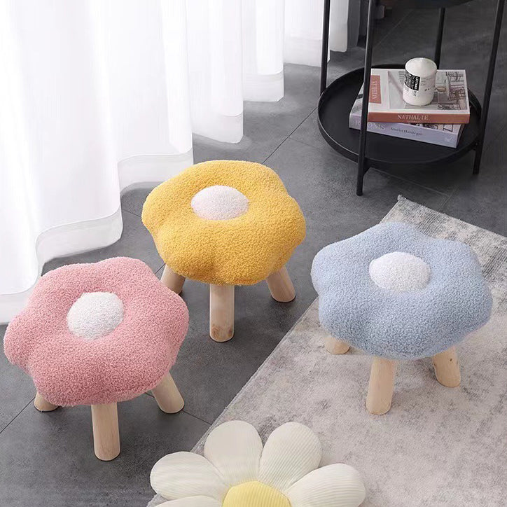 Tabouret bas contemporain en bois, laine d&