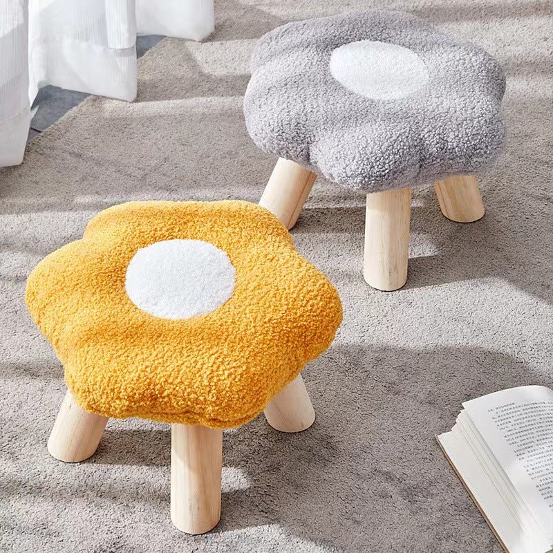 Tabouret bas contemporain en bois, laine d&