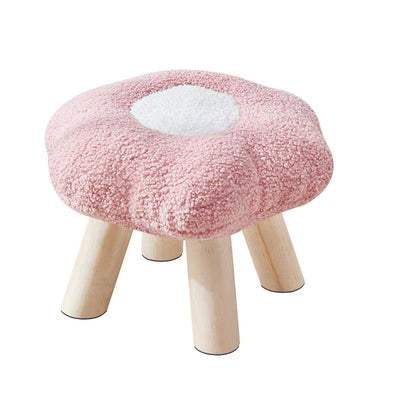 Contemporary Creative Wood Lambswool Cotton Flower Footstool Backless For Entryway