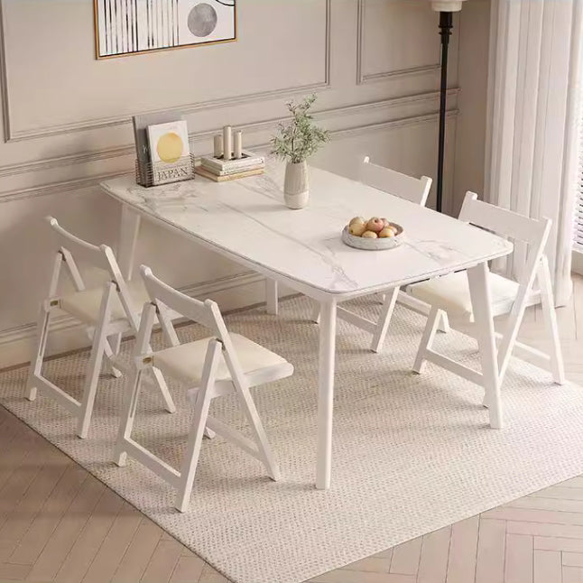 Chaise de salle à manger carrée en bois de caoutchouc et cuir à la simplicité moderne avec dossier pliable pour salle à manger 