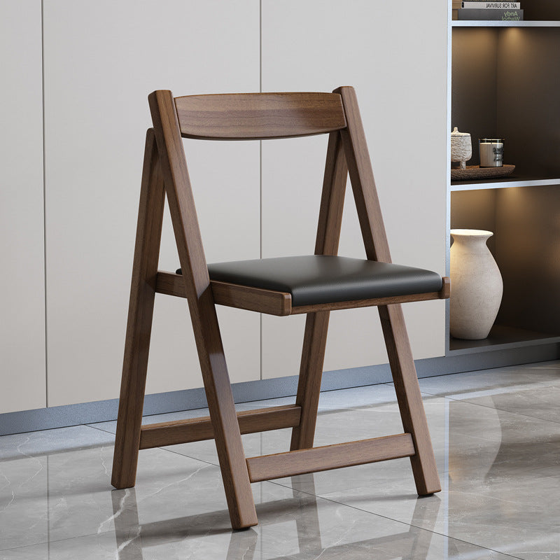 Chaise de salle à manger carrée en bois de caoutchouc et cuir à la simplicité moderne avec dossier pliable pour salle à manger 